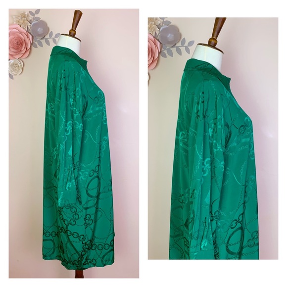 New! KIWE Jaquard Chain Pattern Shirt Dress in Deep Green - Picture 10 of 13